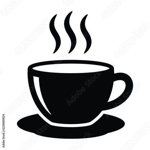 Steaming hot coffee cup on saucer icon graphic symbol