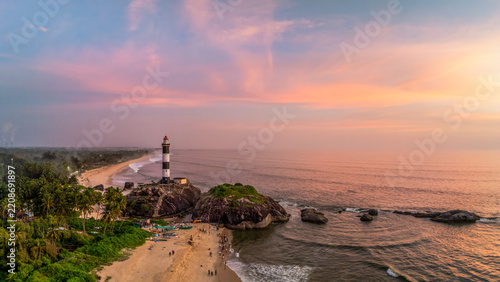 A magical evening and sunset at Kapu (kaup) Beach, near Udupi, India featuring the famous lighthouse