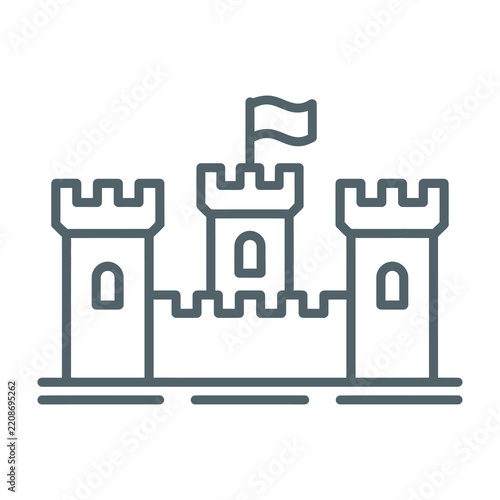 Sandcastle with flag on top three towers beach vacation symbol