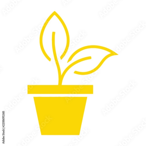 Yellow plant in pot icon, simple line style, minimalistic design, plant growing symbol