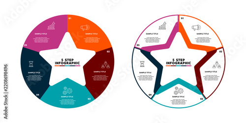 Circular star infographic set featuring 5 options, steps, and parts. suitable for information presentations and reports. Editable vector illustration.