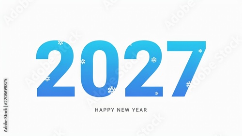 Vibrant blue number 2027 decorated with delicate white snowflakes for winter holiday greeting card banner design