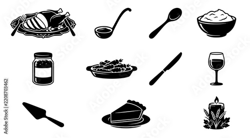Elegant Thanksgiving Table and Dinner Silhouette Elements