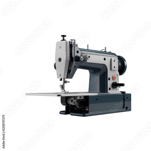 Modern industrial sewing machine for heavy fabric work in a professional garment factory studio isolated on transparent background