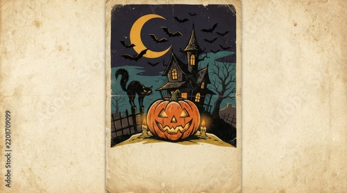 Spooky Halloween Background with Pumpkin and Witch, Festive Autumn Night Illustration for October Holiday Celebration, Greeting Card, Party Decoration and Seasonal Design