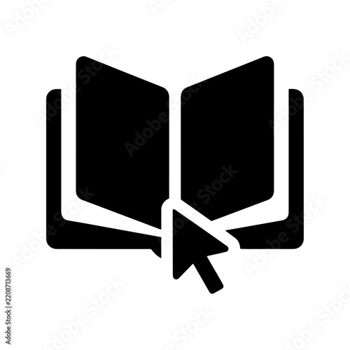 Open book icon with computer cursor, e learning
