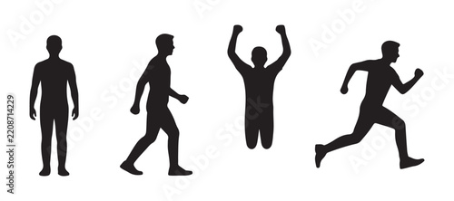 Obraz na plátně Human silhouettes in various poses representing active lifestyle with black figures on grid background