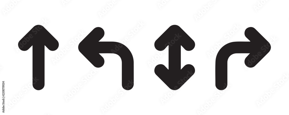 Fototapeta premium Minimalist black arrow icon collection for intuitive user interface navigation and directional needs.