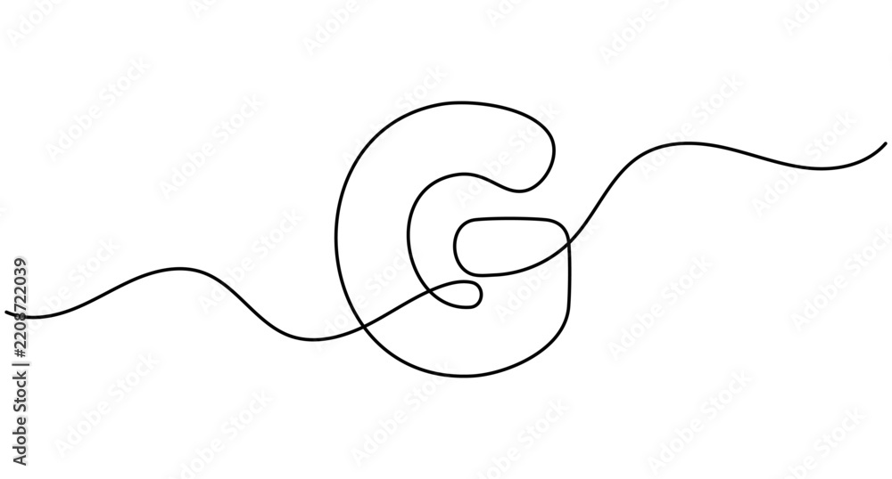 Obraz premium Alphabet g continuous line art, editable stroke, minimal outline vector illustration