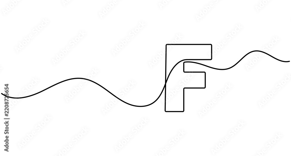 Obraz premium Letter f continuous line art, clean single line typography design, editable stroke, minimal outline vector illustration