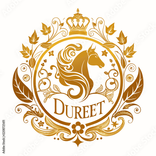 Cafe Duret logo features a golden horse head within a floral ornament
