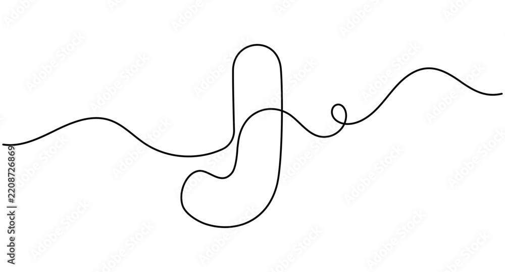 Obraz premium Letter j continuous line art, editable stroke minimal vector illustration design