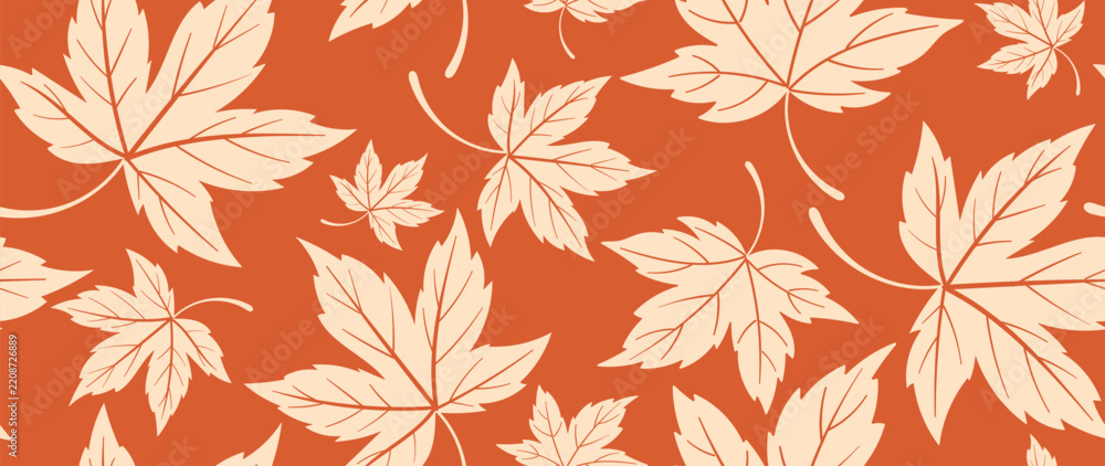Fototapeta premium Autumn maple leaf seamless pattern vector in cream and burnt orange warm seasonal botanical background