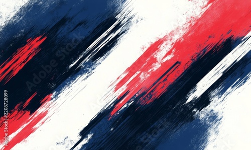 A navy blue, white and red brush stroke pattern The dark navy blue background, Generative AI