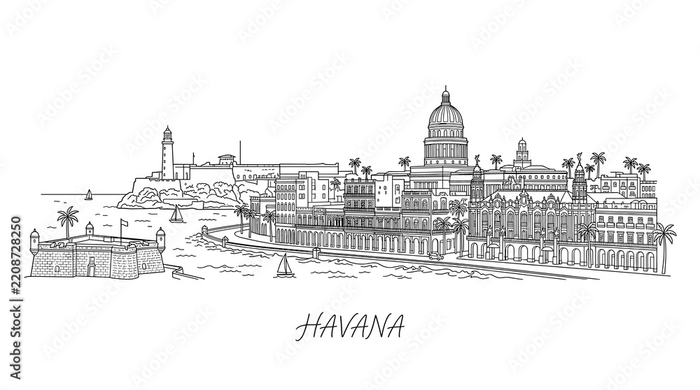 Obraz premium Havana Skyline Sketch - Iconic Cuban Cityscape Art
