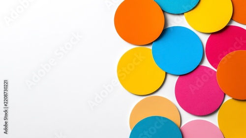 Vibrant arrangement of colored circles in various hues against a clean white background showcasing artistic creativity and playful design
