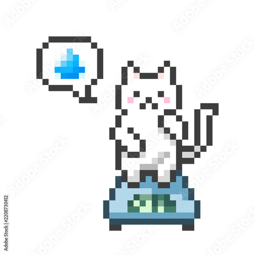 ドット絵の体重計に乗る猫