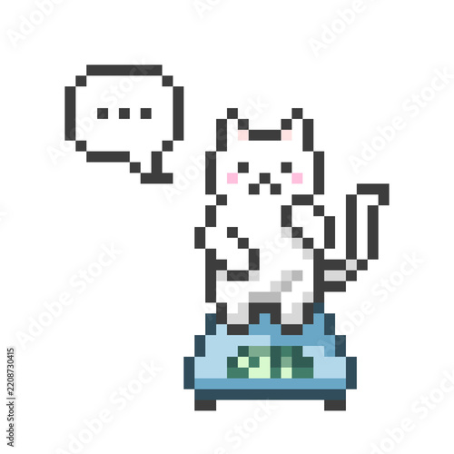 ドット絵の体重計に乗る猫