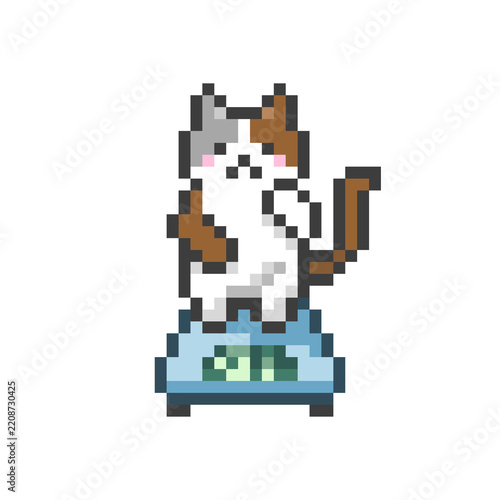 ドット絵の体重計に乗る猫