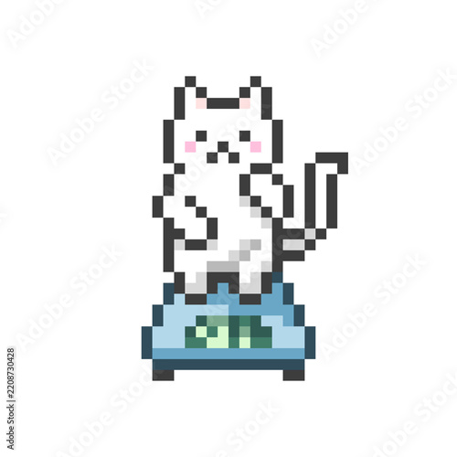 ドット絵の体重計に乗る猫