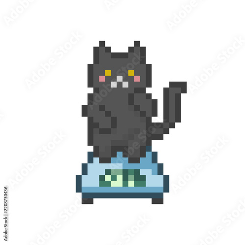 ドット絵の体重計に乗る猫