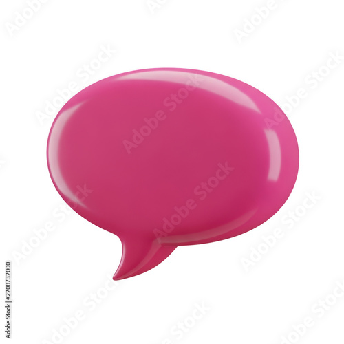 3D glossy pink speech bubble on white background