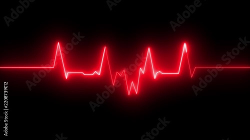 Red neon heartbeat ekg pulse monitor loop, medical emergency cardiac rhythm animation