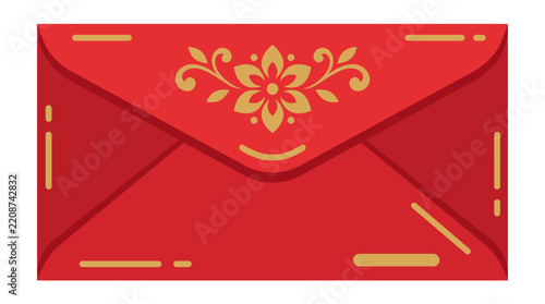 Red lucky envelope vector with gold floral ornament for festive celebration