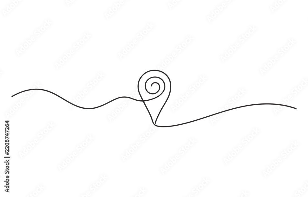 Obraz premium Continuous single line drawing of map location pin with location icon minimalist art travel tech black white