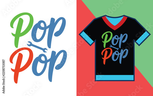 Pop typography featuring a wrench for grandfather t-shirt print on a black background