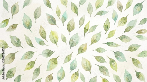 Watercolor green leaves pattern, delicate painted foliage seamless background, artistic botanical floral motif texture for stationery design