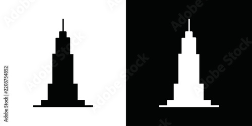 Modern skyscraper building icons in thin line style, modern architectural high rise towers, city landmark and exterior design vector illustration
