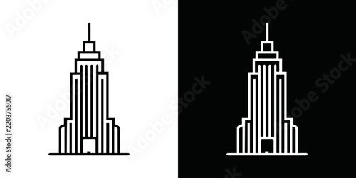 Modern skyscraper building icons in thin line style, modern architectural high rise towers, city landmark and exterior design vector illustration