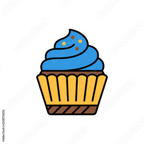 Cupcake icon with blue frosting and sprinkles.