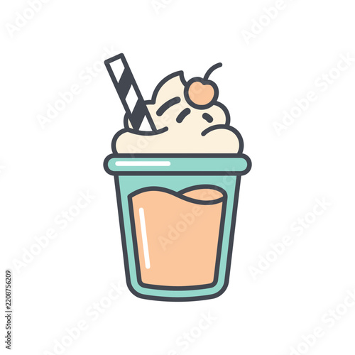 Milkshake with cream and cherry icon