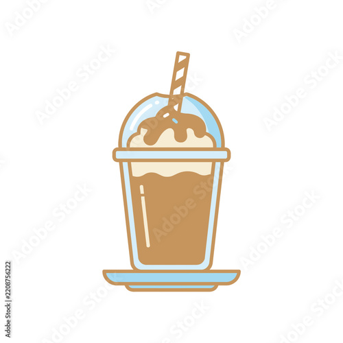 Iced frappe coffee with whipped cream in plastic cup