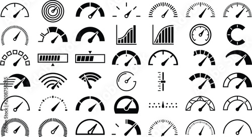 Collection of vintage speedometer gauges and instrument panel icons vector