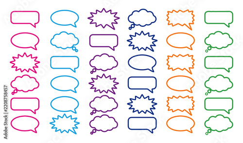 Speech Bubble and Comic Talk Balloon Outline Collection, Hand Drawn Conversation, Dialogue and Communication Elements