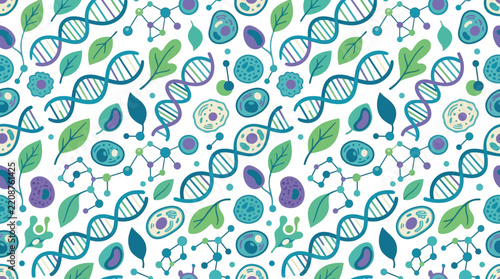 Seamless DNA, Molecules, Cells, and Leaves Pattern - Science and Nature