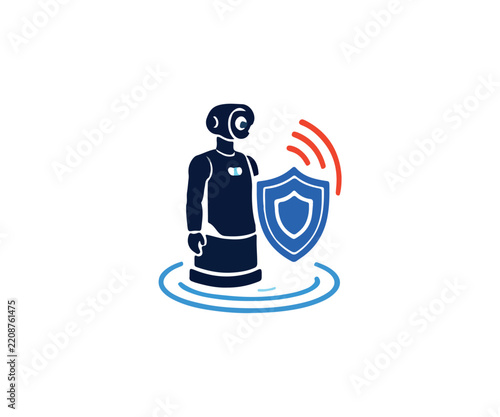 Robot with Shield Icon Vector Illustration Representing Cybersecurity and Digital Protection Technology for Business Security Concepts