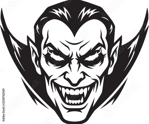Vampire face outline line art spooky monster character