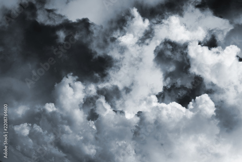 white cloud on black background. Wide sky and clouds dark tone.