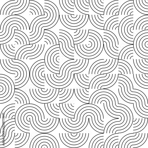 Black and white abstract pattern with interconnected circular as PNG cutout
