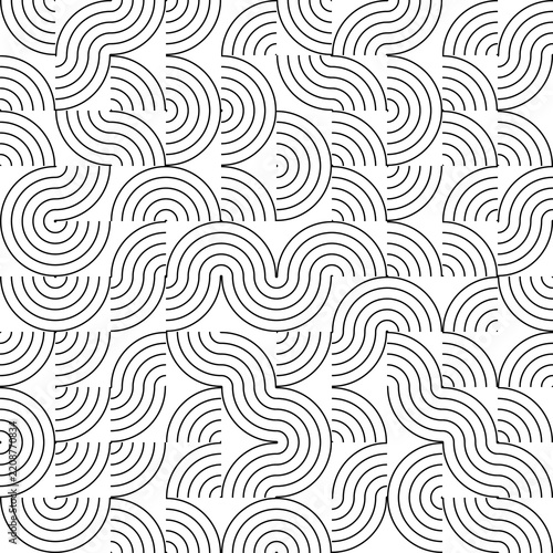 Abstract seamless pattern of interlocking black circular as transparent cutout