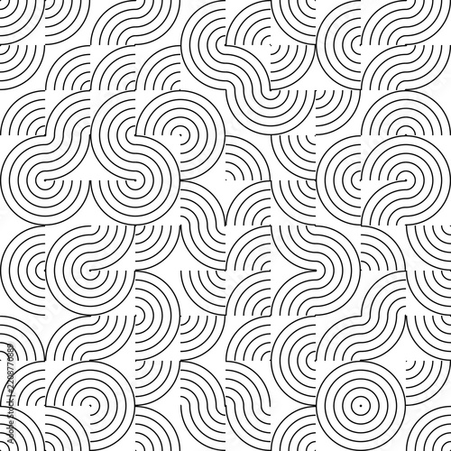Abstract seamless pattern of interlocking black circular as isolated object