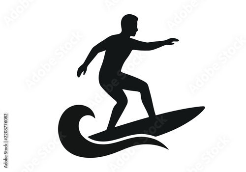 Black silhouette of a man surfing on a wave