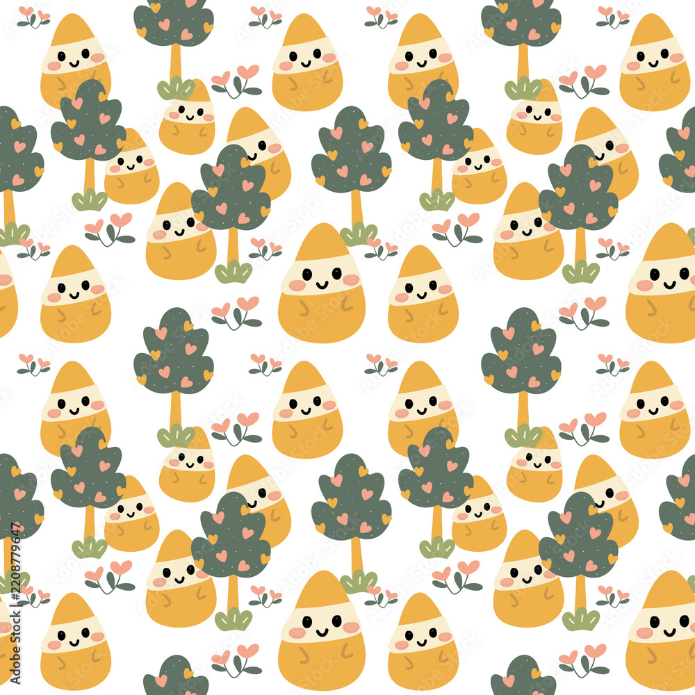 Fototapeta premium Cute Cartoon Pear and Forest Trees Seamless Pattern for Kids Nursery