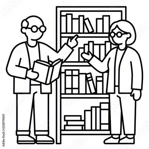 Elderly couple reading books in library