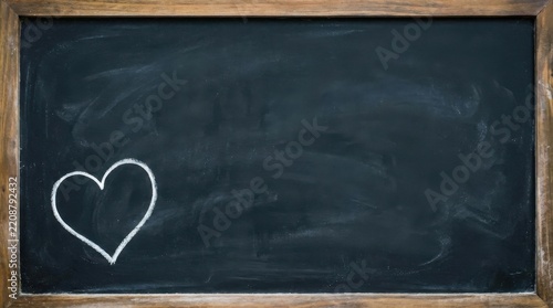 Framed Blank Chalkboard with Hand Drawn Chalk Heart in Corner