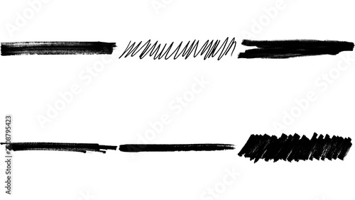 Set of black hand drawn brush strokes and marker lines for design elements and creative artistic text highlighting effects isolated on transparent background